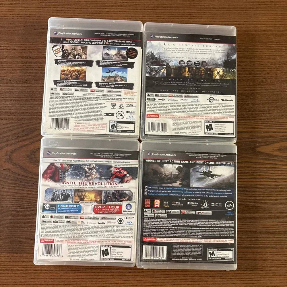 Sony PS3 Video Game Lot 4 Skyrim Battlefield 3 Bad Company 2 Assassins Creed III